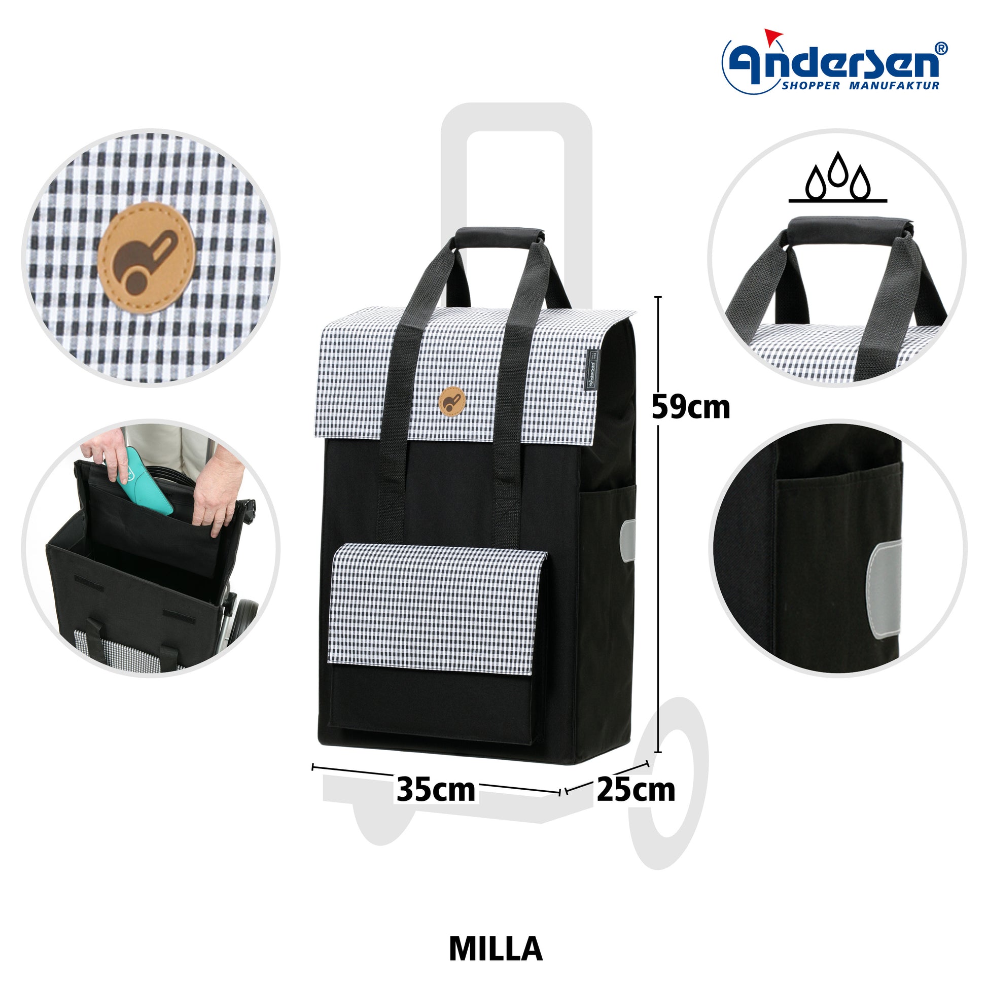 Exklusiv Andersen Einkaufstrolley - Treppensteiger Royal Shopper Milla schwarz 54L_3